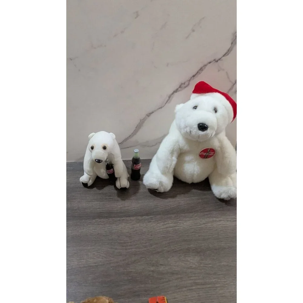 Coca-Cola Polar Bear Plush Set With Santa Hat & Bottle‎ Collectible 1993 Vintage